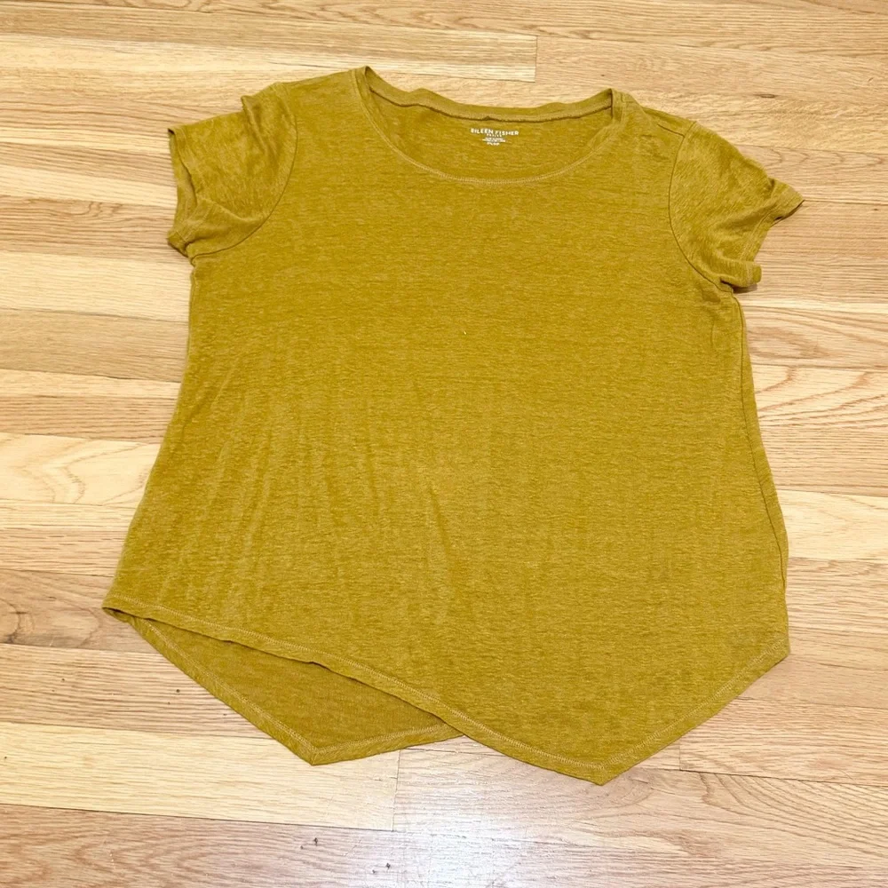 Eileen Fisher Organic Linen Jersey Asymmetric Hem Linen T-Shirt - Picture 8 of 10